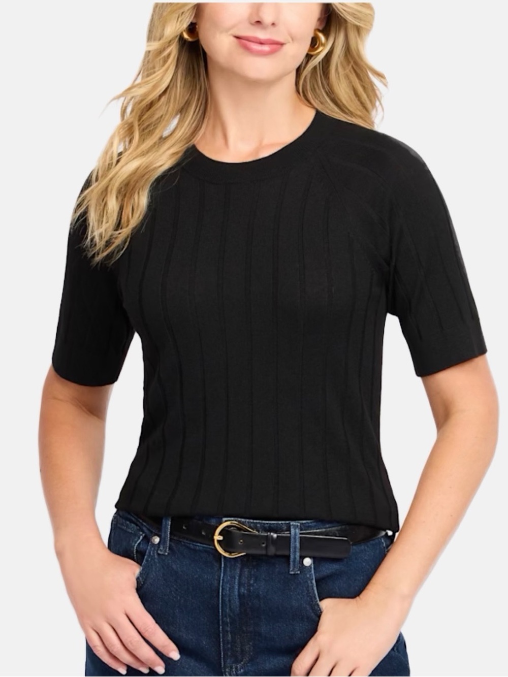 Cosmic Blue Love Zuri Wide Rib Crew Neck “Date Night” Tee Top Black – Size S NWT